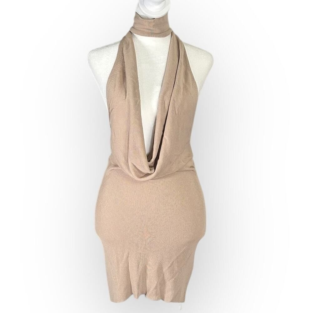 Aya Muse Tipo Mini Dress Women's XS Beige Cowl Neck Open Back Halter $650